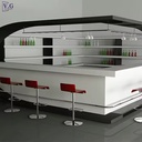 Customized Modern L-shaped Bar Counter with Solid Surface Stone for Home Bar Basement Mall & Living Room Use Includes Wine Shelf