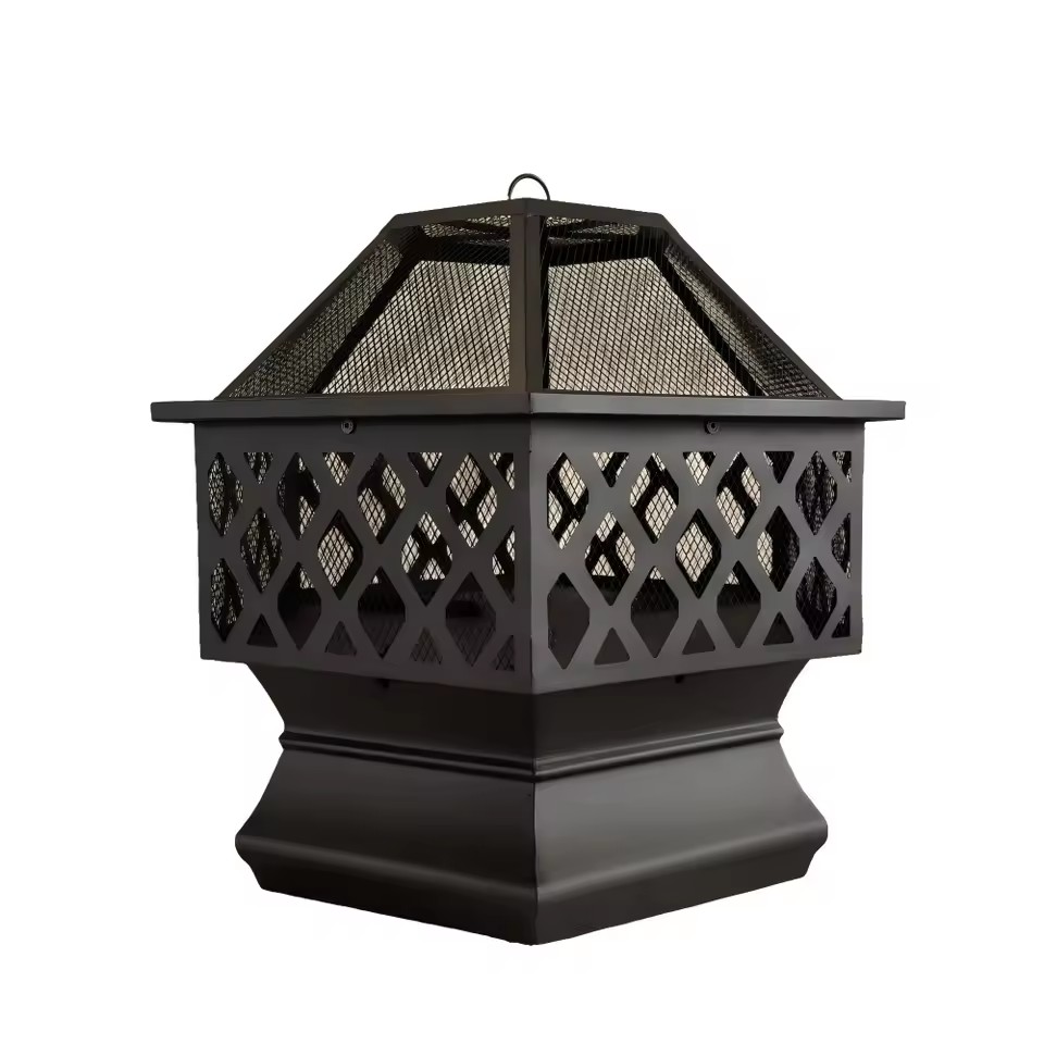 OEM Easy Move Camping Fire Pit Steel Durable Heater Fireplace with Mesh Cover