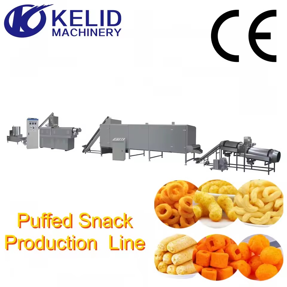 CE 150kg/h Efficient Energy-saving SUS304 Customized Puffed Corn Snack Making Machine Extruder Dryer Puff Snacks Production Line