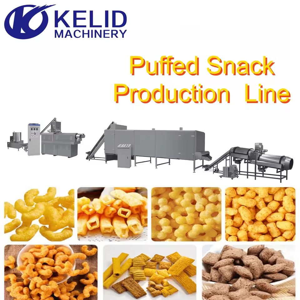 CE Large Capacity Efficient Automatic Customized Puffed Corn Snack Making Machine Extruder Dryer Puff Snacks Production Line