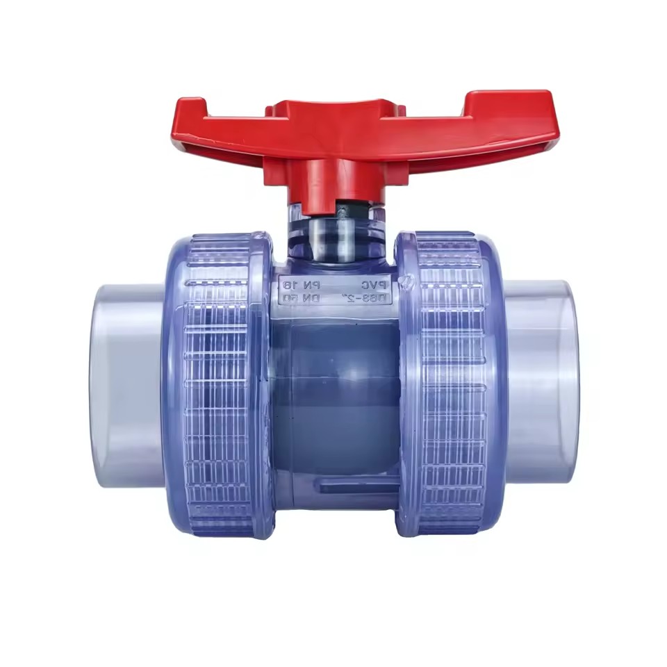 Socket Clear Transparent UPVC PVC Thermoplastic Plastic Double Union Ball Valve