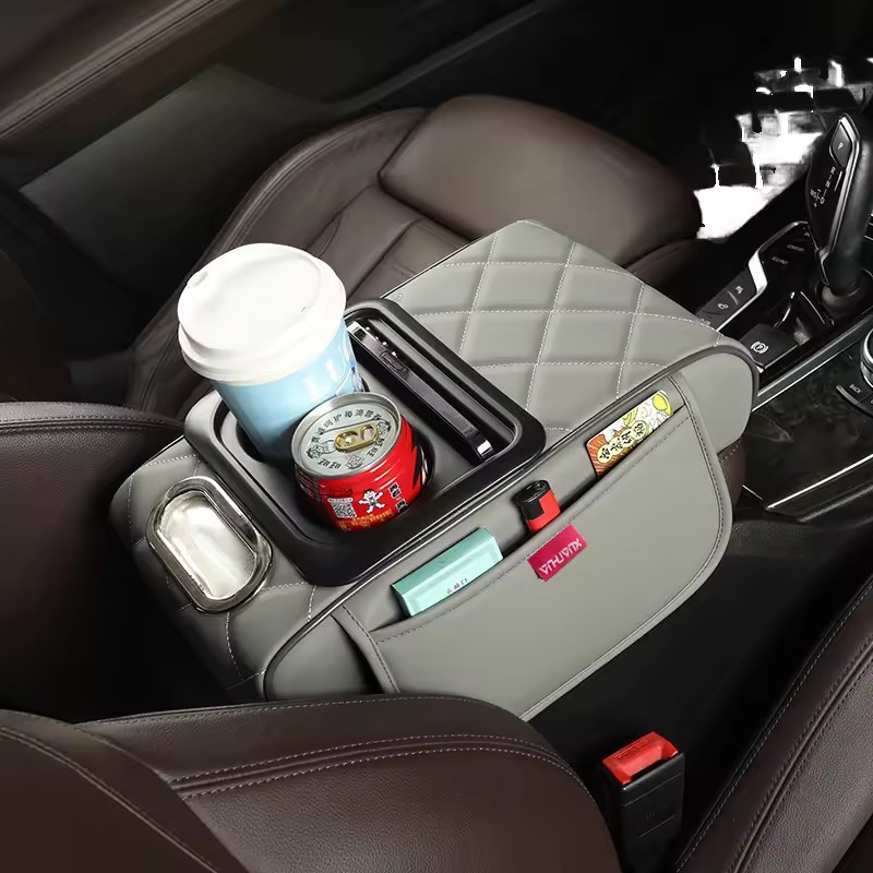 CAR SPACE Universal Leather Car Front Armrest Storage Box Multifunctional Heightening Pad Tissue Cup Holder Drink Central