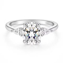 Luxury 925 Sterling Silver Ring 3CT Zircon 3-Stone Oval Cut Wedding Rings Promise Engagement Band for Women Size 3-12