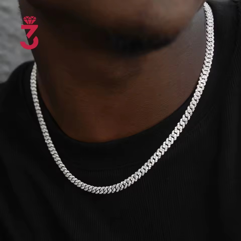 Pass Diamond Tester VVS Moissanite Diamond Sterling Fine Jewelry Miossanite Hip Hop Iced Out Necklace 8mm Miami Cuban Link Chain