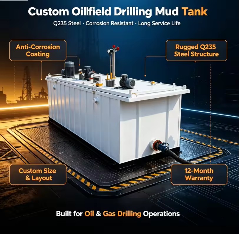 Custom Made Q235 Steel Mud Tank for Oilfield Drilling Fluid Solids Control & Complete Mud Circulation System,1 Year Warranty
