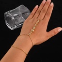 Fashion Gold Plated Stainless Steel Hand Chain Bracelet for Women Waterproof Tarnish Free Geometric Crystal Finger Ring Bracelet