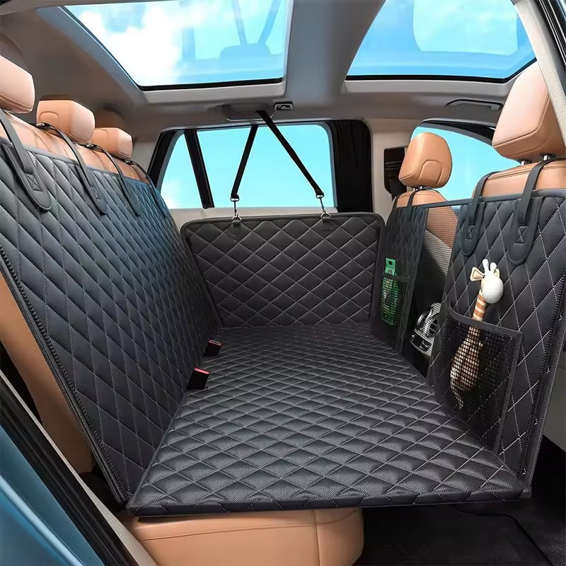Hard Bottom Dog Car Seat Extender 400lbs Load Capacity Expanded Space Waterproof 600D Oxford Hammock with Visual Mesh Window