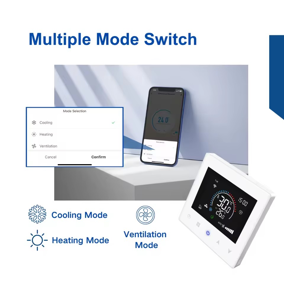 Central Air Conditioner Temperature FCU Thermostat of Cooling Ventilation Indoor Temperature Controller Fan Coil Unit Thermostat