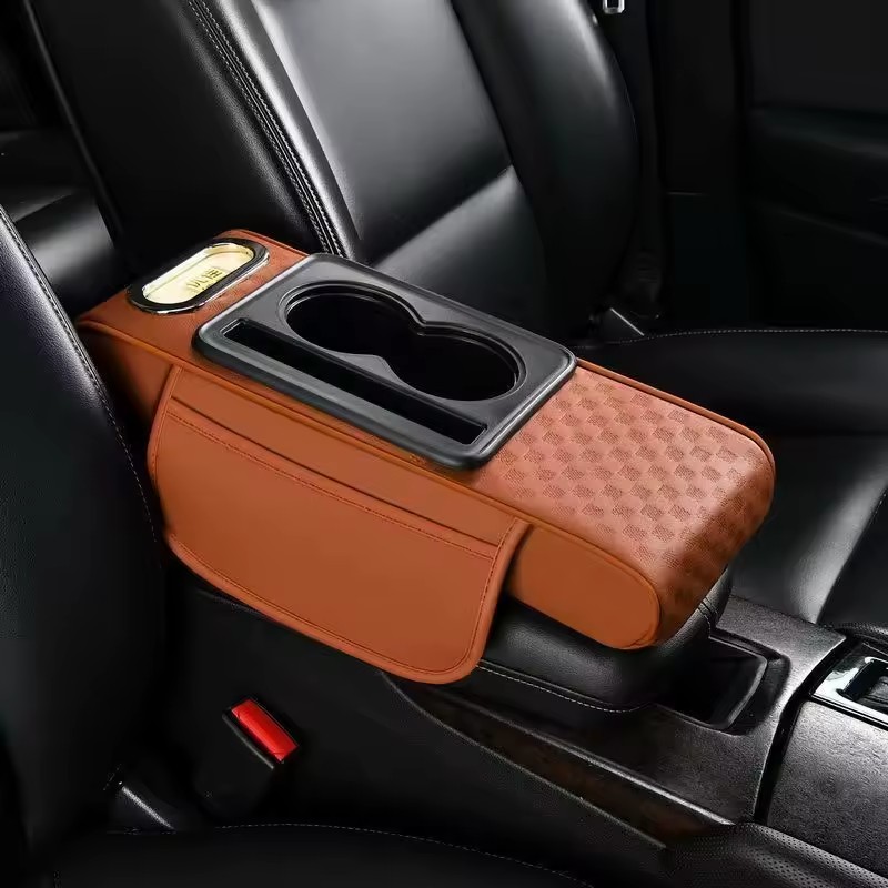 Leather Car Central Armrest Box Pad Universal Storage Bag Tissue Holder Multi-functional 3D Embossed Four-in-One Riser