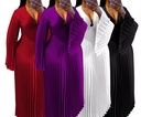 Women's Elegant Plus Size Evening Dress Sexy Deep V Neck Accordion Pleated Flare Sleeve Slim Fit Maxi Dresses for Ladies
