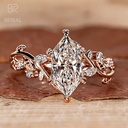 Custom Nature Inspired Vvs Dutch Marquise Lab Created Diamond Engagement Ring Women Vine Grown Diamond Side Stone Ring Jewelry