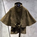 High Stand Collar Batwing Sleeve Jackets Real Sheep Leather Jacket Women's Leather Cape Jacket