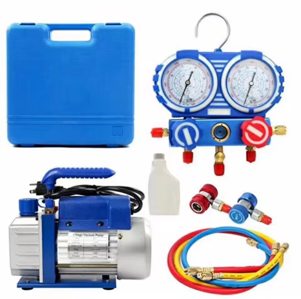 Plug 110v/60hz 3/4hp Hvac Gas Suction 9 Cfm Vacuum Pump for Central AC System with R410A Manifold Gauge