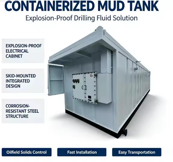 Containerized Explosion-Proof Mud Tank, Skid Mounted Drilling Fluid Tank for Oil & Gas Drilling Solids Control System