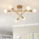 Modern Nordic 6-Light Sputnik LED AC Gold Metal Semi-Flush Mount Sensor Control High CRI 95 3500K Warm White Ceiling Chandelier
