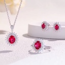 Wholesale 925 Sterling Silver Oval Lab Grown Ruby Halo Jewelry Set Sunburst Pave Ring Earring Necklace Women Fine Jewelry Stock