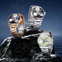Mark Fairwhale Men Automatic Mechanical Watch 46MM Metal Case Bracelet Flywheel Moon Phase Waterproof Luminous Business FW-6038