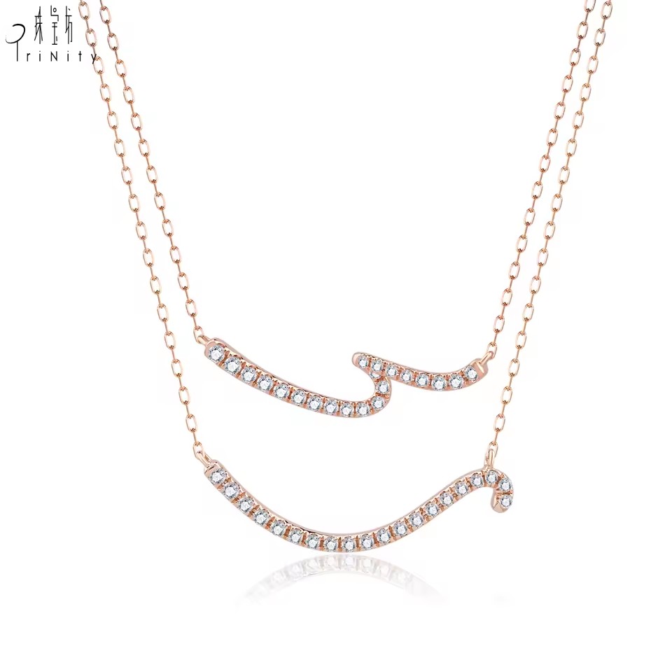 New Curve Series Minimalist Fine Jewelry 18K Solid Rose Gold Brilliant Cut Natural Diamond Clavicle Necklace Everyday Gift