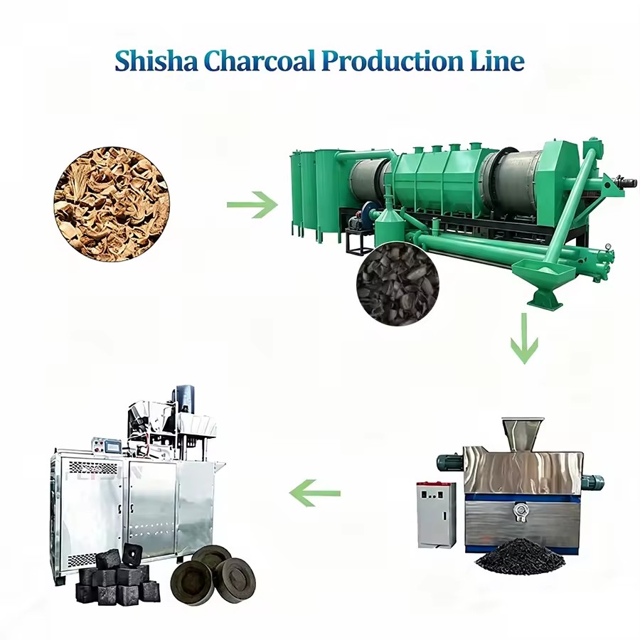 Shisha / BBQ Charcoal Briquette Production Line with Carbonization Kiln and Charcoal Press Machine