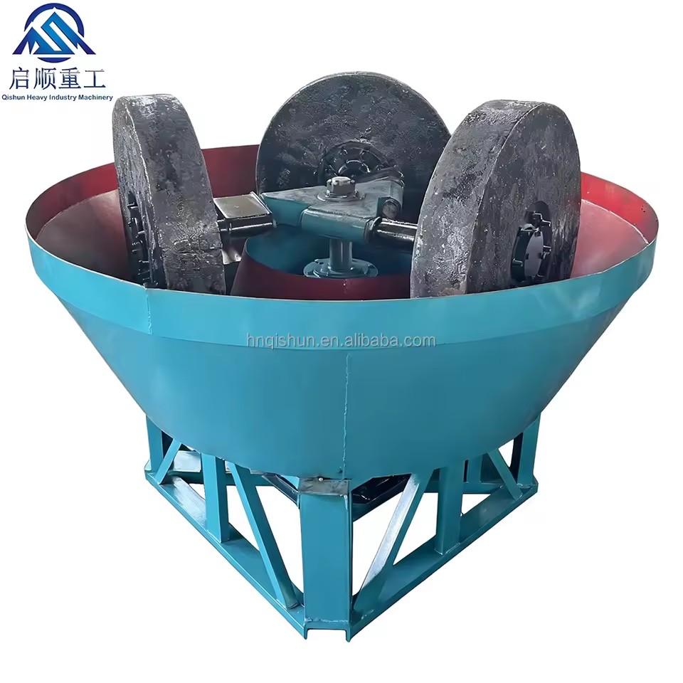 Popular Gold Mining Wet Pan Mill Three-wheel Gold Grinding Equipment Used Gold Processing Plants AC Motor High Efficiency 0.8-1