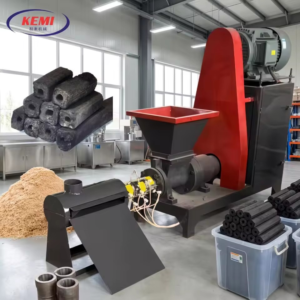 High Efficiency Wood Biomass Briquette Press Machine Sawdust Charcoal Stick Extruder Hexagon Briquettes 260-350kg/h Capacity for