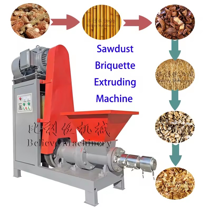 Full Automatic Sawdust Screw Extruder Briquetting Machine Biomass Waste Coconut Shell Wood Briquette Production Line