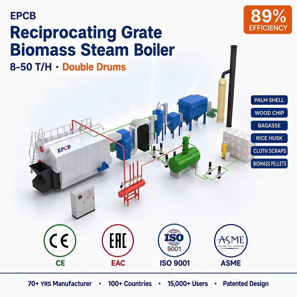 ASME SGS Approved Reciprocating Grate Biomass Steam Boiler with Water Softener Deaerator Complete Set