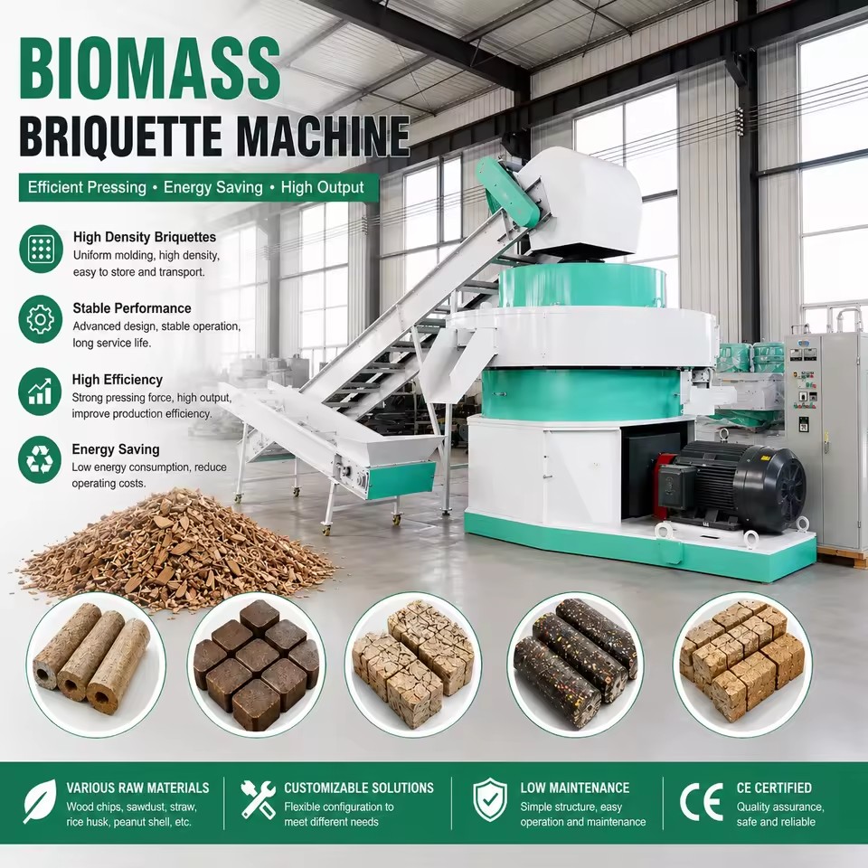 High Density Cylindrical Biomass Briquette Machine Agro Waste Briquette Extruder Without Binder