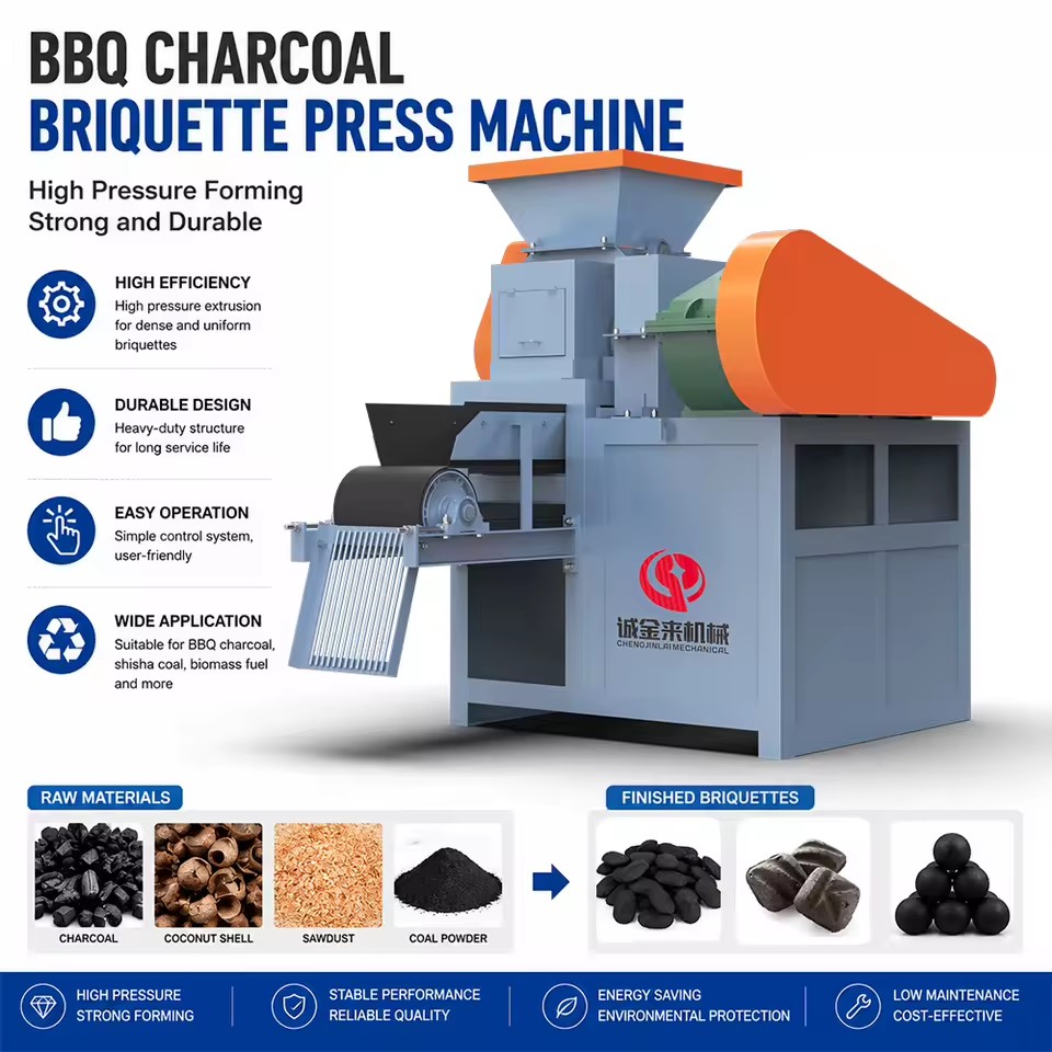 Industrial Automatic BBQ Charcoal Briquette Making Machine with Engine 7.5KW Power 2-3 Ton/H Capacity