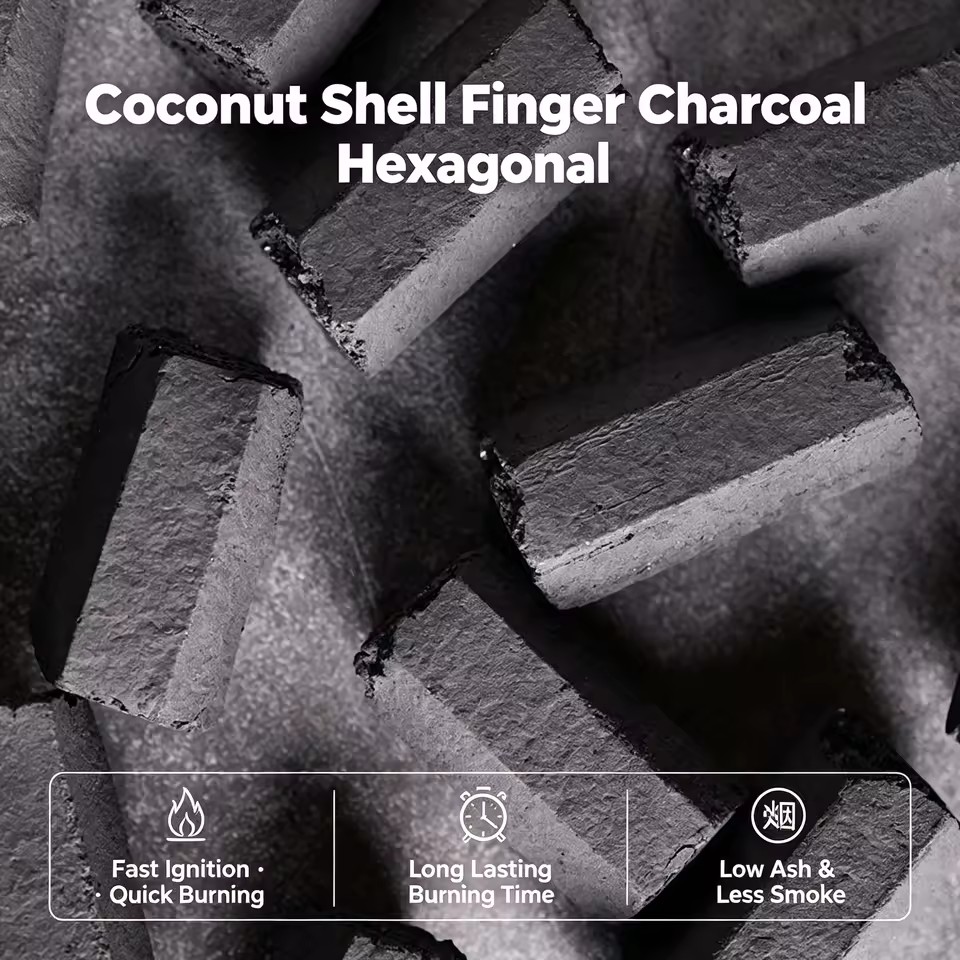 Low MOQ Coconut Shell Finger Hookah Charcoal Briquette Best Price Hexagonal Stick Charcoal for Shisha