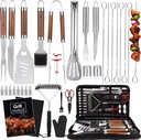SEB Stainless Multi-Piece BBQ Grill Tool Set with Anti-Scald Wood Grain Handle for Outdoor Use-Flip Cut & Skewer Making