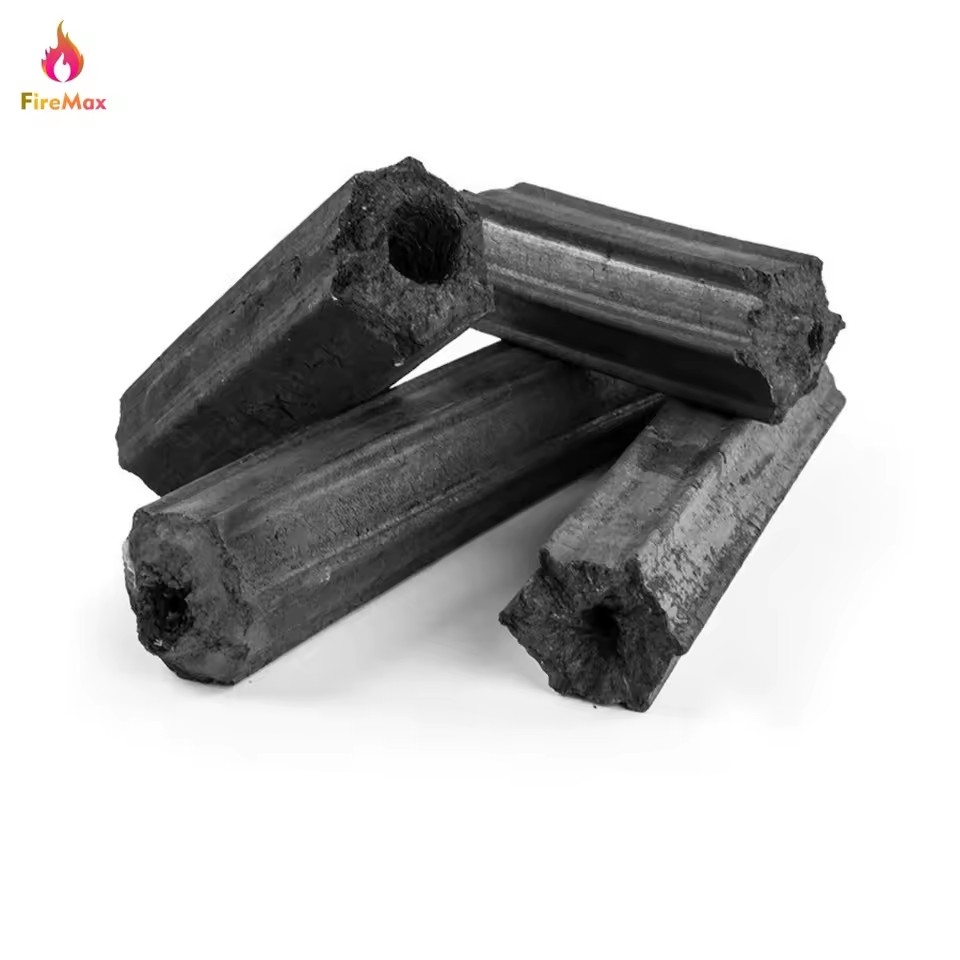 Eco Friendly High Heat Hexagonal Bamboo Briquette Charcoal Central Hole Design Smokeless Odorless No Additives Clean