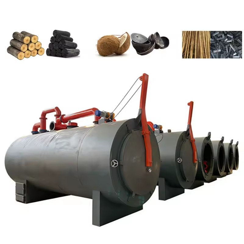 Low Price Horizontal Air Flow Carbonization Furnace Charcoal Line Smokeless Biochar Kiln Charcoal Machine 3 Ton/Day Capacity