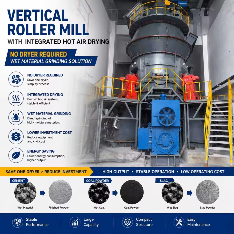 Vertical Grinding Mill with Integrated Hot Air Drying System for Cement Slag and Coal Powder Production