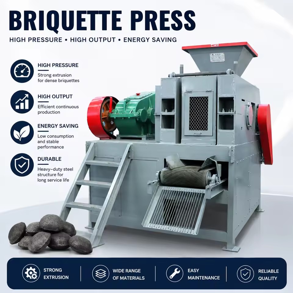 Industrial Charcoal Briquette Machine Engine for Coal Powder Biomass Dust Pressing High Density Briquette Production Line 7.5KW