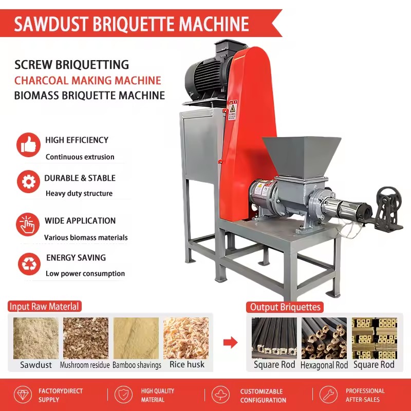 Agricultural Waste Biomass Briquette Press Machine Wood Sawdust Pellet Rod Making Extruder Machine Production Line