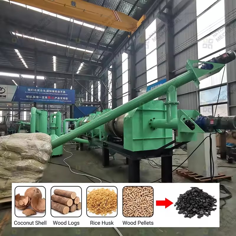 Horizontal Charcoal Retort Kiln Coal Biochar Production Machine Wood Vinegar Continuous Carbonization Furnace