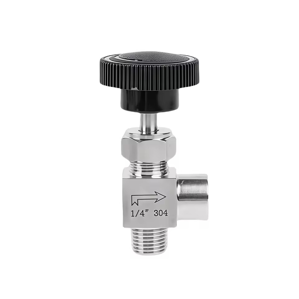 Adjustable Right Angle 1/4\" Panel Mounted Manual Shut Crane Needle Valve with BSP NPT Male Female Threads Flow Control
