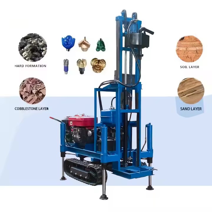 200m Deep Diesel Engine Powered Portable Crawler Water Well Drilling Rig for Field Operations Drilling Rigs for Water