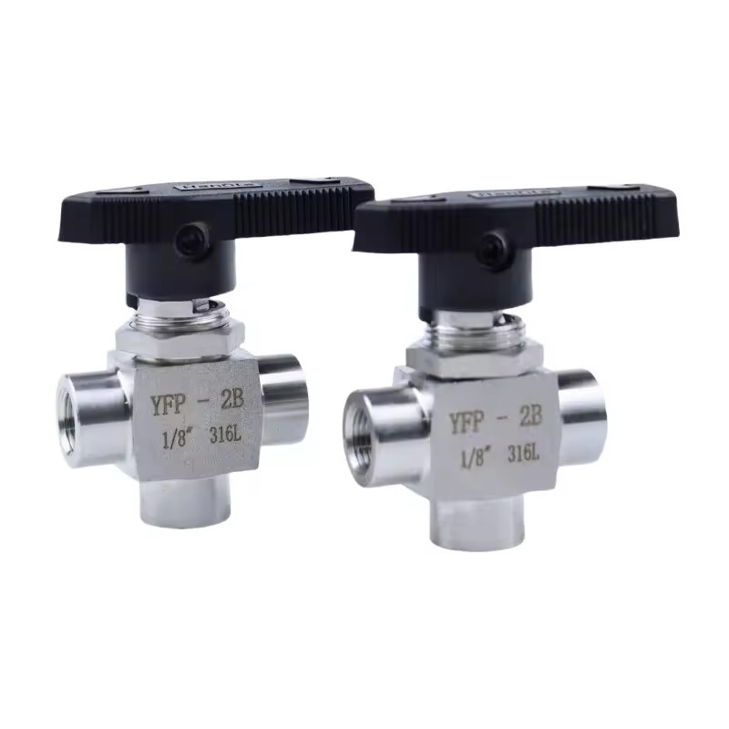 YFP-2B Female Three Way 1/8" 1/4" 3/8" NPT/BSP 3 Way Female Thread Pneumatic Valve Stainless Steel Valve Female Tee Ball Valve