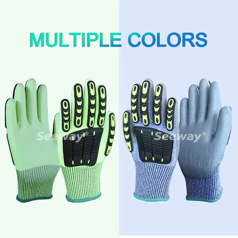 HPPE Cut Level 5 TPR Knuckle Oilfield Impact Gloves with PU Palm for Drilling Rig Safety