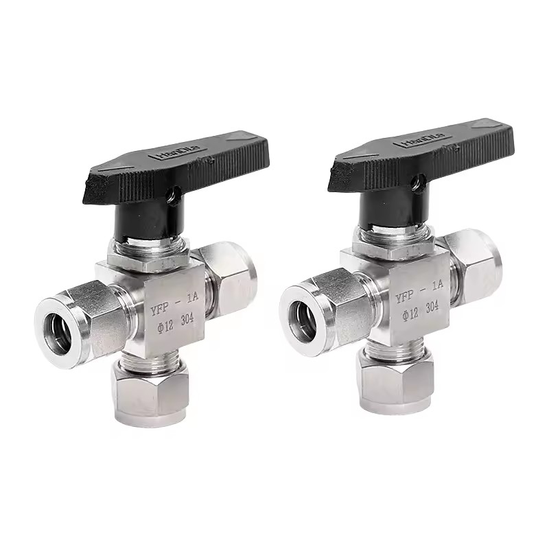 Stainless Steel 3 Way Ball Valve OD Compression Ferrule 3/4/6/8/10/12-20mm 1/4" 1/2" Tube Pipe YFP L Port Compression Ball Valve
