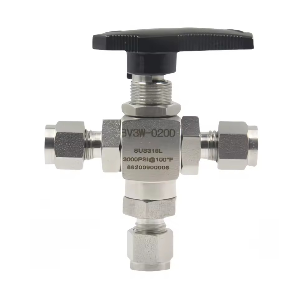 SS316 Manual 1/8-1/2in 6mm 18mm OD Union CO2 Gas Oil Water Parker Type 3000psig High-Temperature 3-Way Instrument Ball Valve OEM