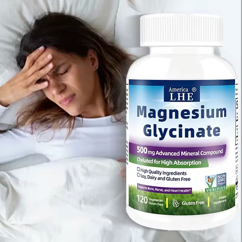 High Quality Magnesium glycinate 500mg support bone nerve and heart health magnesium glycinate 120 capsules vitamin supplement