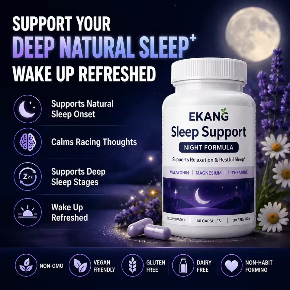 US CGMP Factory Private Label Magnesium Glycinate Sleep Aid L-Theanine Chamomile Melatonin Relaxation Adult Vegan Supplement