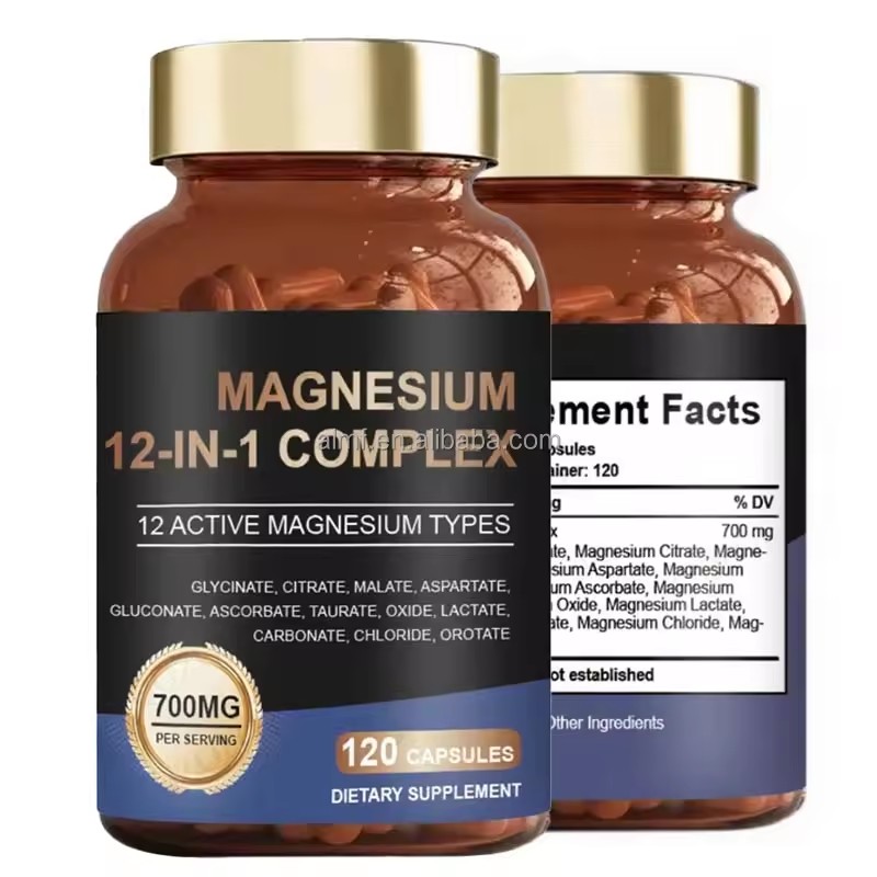 Magnesium Complex Capsules 700mg 12 in 1 Formula 120 Count Daily Wellness Support Adult Nutrition Private Label Wholesale