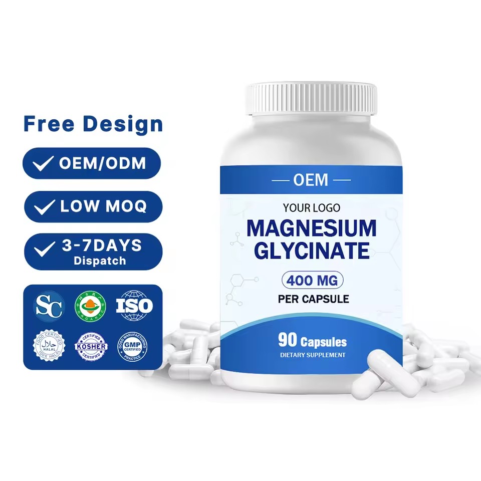 8in1 Mg Powerhouse OEM 1000mg Blend Glycinate Citrate Malate Non GMO Enhances Sleep Energy Wellness 90 Capsules