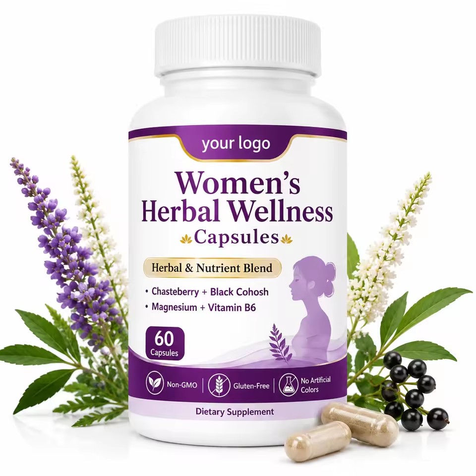 Women's Herbal Wellness Capsules Chasteberry Black Cohosh Magnesium Vitamin B6 Dong Quai Vitex 60 Dietary Supplement
