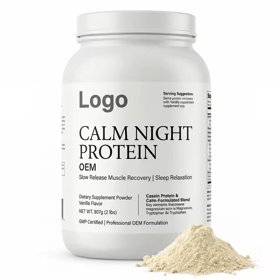 GMP OEM Calm Night Protein Private Label Slow Release Muscle Recovery Sleep Relaxation Vanilla Flavor Non-GMO Powder