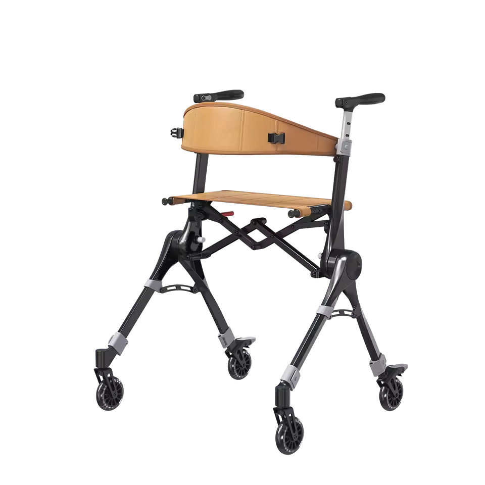 Ultra Light Travel Rollator Walker Magnesium Alloy Carbon Fiber Handle Compact Folding Seat Walker for Seniors